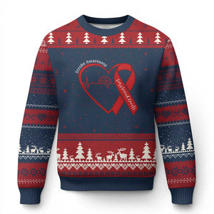 Stroke Awareness Ugly Christmas Sweater Stroke Survivor Warrior Brain Attack TS11 Navy Red Print Your Wear