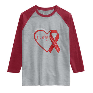 Stroke Awareness Raglan Shirt Stroke Survivor Warrior Brain Attack TS11 Heather Gray Heather Red Print Your Wear