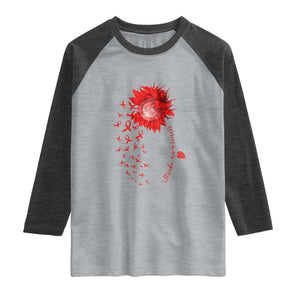 Sunflower Stroke Awareness Red Ribbon Raglan Shirt TS11 Heather Gray Heather Charcoal Print Your Wear