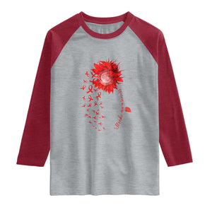 Sunflower Stroke Awareness Red Ribbon Raglan Shirt TS11 Heather Gray Heather Red Print Your Wear