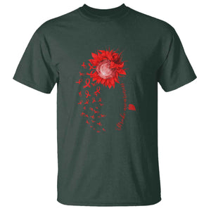 Sunflower Stroke Awareness Red Ribbon T Shirt TS11 Dark Forest Green Print Your Wear