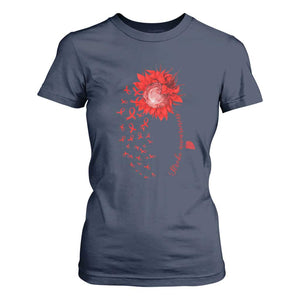 Sunflower Stroke Awareness Red Ribbon T Shirt For Women TS11 Navy Print Your Wear