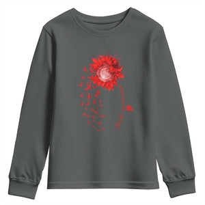 Sunflower Stroke Awareness Red Ribbon Youth Sweatshirt TS11 Dark Heather Print Your Wear