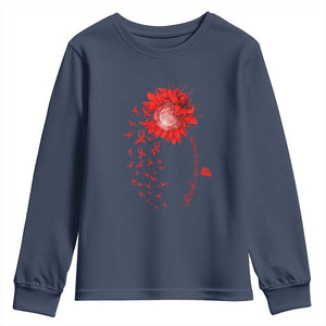 Sunflower Stroke Awareness Red Ribbon Youth Sweatshirt TS11 Navy Print Your Wear