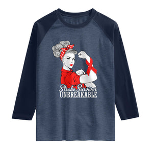 Stroke Survivor Unbreakable Raglan Shirt Stroke Awareness Gift TS11 Heather Denim Navy Print Your Wear