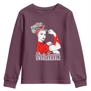 Stroke Survivor Unbreakable Youth Sweatshirt Stroke Awareness Gift TS11 Maroon Print Your Wear