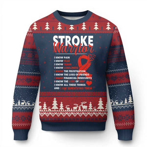 Stroke Warrior Ugly Christmas Sweater I Know Pain Fear Feather Red Ribbon TS11 Navy Red Print Your Wear