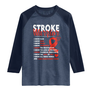 Stroke Warrior Raglan Shirt I Know Pain Fear Feather Red Ribbon TS11 Heather Denim Navy Print Your Wear