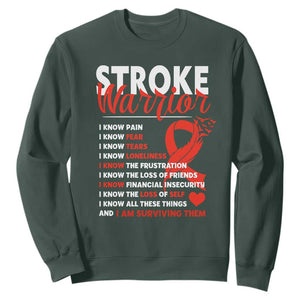 Stroke Warrior Sweatshirt I Know Pain Fear Feather Red Ribbon TS11 Dark Forest Green Print Your Wear
