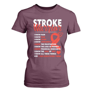Stroke Warrior T Shirt For Women I Know Pain Fear Feather Red Ribbon TS11 Maroon Print Your Wear