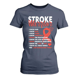 Stroke Warrior T Shirt For Women I Know Pain Fear Feather Red Ribbon TS11 Navy Print Your Wear