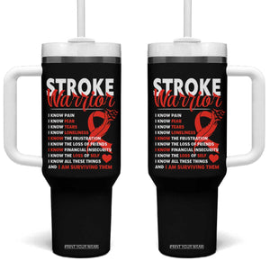 Stroke Warrior Tumbler With Handle I Know Pain Fear Feather Red Ribbon TS11 One Size: 40 oz Black Print Your Wear