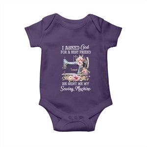 Funny Sewing Lover Baby Onesie I Asked God For A Best Friend He Sent Me My Sewing Machine TS11 Purple Print Your Wear