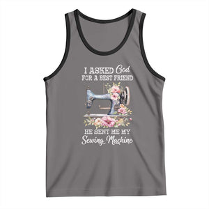 Funny Sewing Lover Tank Top I Asked God For A Best Friend He Sent Me My Sewing Machine TS11 Deep Heather Black Print Your Wear