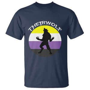 Non Binary T Shirt Theirwolf Enby Flag LGBTQ Pride TS11 Navy Print Your Wear