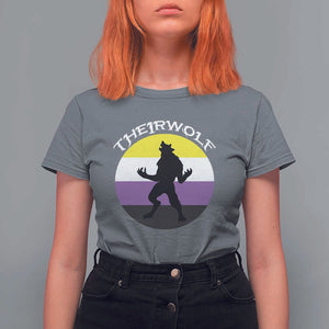 Non Binary T Shirt For Women Theirwolf Enby Flag LGBTQ Pride TS11 Charcoal Print Your Wear