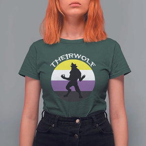 Non Binary T Shirt For Women Theirwolf Enby Flag LGBTQ Pride TS11 Dark Forest Green Print Your Wear