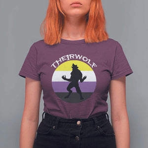 Non Binary T Shirt For Women Theirwolf Enby Flag LGBTQ Pride TS11 Maroon Print Your Wear