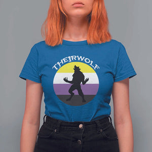 Non Binary T Shirt For Women Theirwolf Enby Flag LGBTQ Pride TS11 Royal Blue Print Your Wear