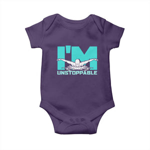 Funny Swimming Baby Onesie I'm Unstoppable Swim Cool Practice Butterfly Swimming TS11 Purple Print Your Wear