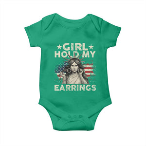 Funny Girl Hold My Earrings Baby Onesie Statue of Liberty American Flag TS11 Irish Green Print Your Wear