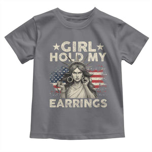 Funny Girl Hold My Earrings Toddler T Shirt Statue of Liberty American Flag TS11 Charcoal Print Your Wear