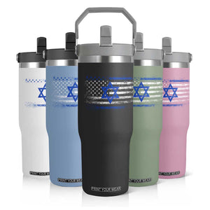 Proud Israeli American Flip Straw Tumbler Patriotic Israeli USA Flag TS11 Print Your Wear