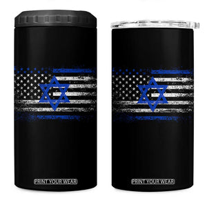 Proud Israeli American 4 in 1 Can Cooler Tumbler Patriotic Israeli USA Flag TS11 One Size: 16 oz Black Print Your Wear