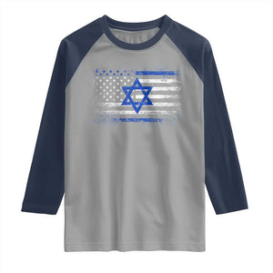 Proud Israeli American Raglan Shirt Patriotic Israeli USA Flag TS11 Sport Gray Navy Print Your Wear