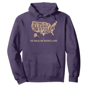 No One Is Illegal On Stolen Land Hoodie We Walk On Native Land Vintage American Map TS11 Purple Print Your Wear
