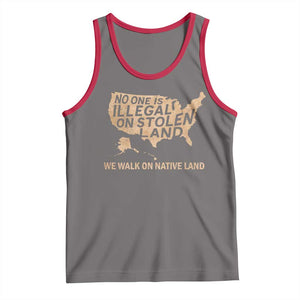 No One Is Illegal On Stolen Land Tank Top We Walk On Native Land Vintage American Map TS11 Deep Heather Red Print Your Wear