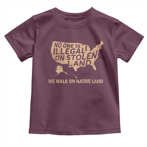 No One Is Illegal On Stolen Land Toddler T Shirt We Walk On Native Land Vintage American Map TS11 Maroon Print Your Wear