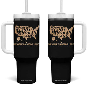 No One Is Illegal On Stolen Land Tumbler With Handle We Walk On Native Land Vintage American Map TS11 One Size: 40 oz Black Print Your Wear