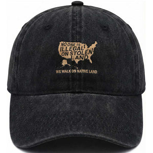 No One Is Illegal On Stolen Land Washed Cotton Baseball Cap We Walk On Native Land Vintage American Map TS11 Print Your Wear