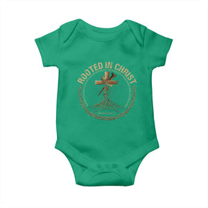 Rooted In Christ Baby Onesie Jesus Christian Cross Bible Verse TS11 Irish Green Print Your Wear