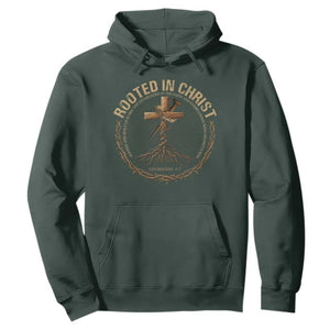 Rooted In Christ Hoodie Jesus Christian Cross Bible Verse TS11 Dark Forest Green Print Your Wear