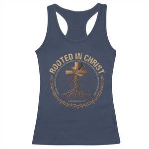 Rooted In Christ Racerback Tank Top Jesus Christian Cross Bible Verse TS11 Navy Print Your Wear