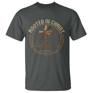 Rooted In Christ T Shirt Jesus Christian Cross Bible Verse TS11 Dark Heather Print Your Wear