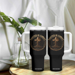 Rooted In Christ Tumbler With Handle Jesus Christian Cross Bible Verse TS11 Print Your Wear