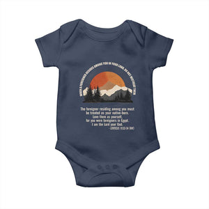 When A Foreigner Resides Among You In Your Land Do Not Mistreat Them Baby Onesie Leviticus Bible Verse TS11 Navy Print Your Wear