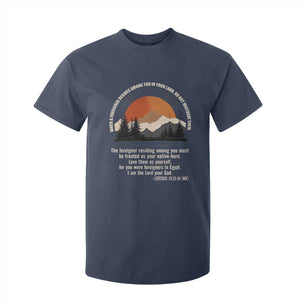 When A Foreigner Resides Among You In Your Land Do Not Mistreat Them T Shirt For Kid Leviticus Bible Verse TS11 Navy Print Your Wear