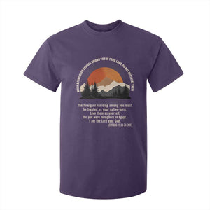When A Foreigner Resides Among You In Your Land Do Not Mistreat Them T Shirt For Kid Leviticus Bible Verse TS11 Purple Print Your Wear