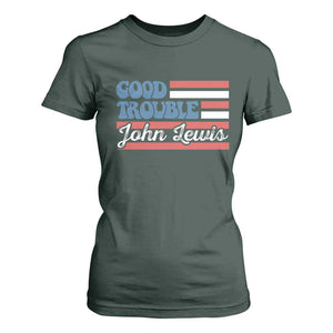 Funny John Lewis Good Trouble T Shirt For Women Vintage American Flag TS11 Dark Forest Green Print Your Wear
