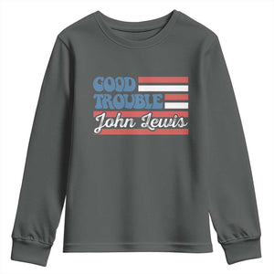 Funny John Lewis Good Trouble Youth Sweatshirt Vintage American Flag TS11 Dark Heather Print Your Wear
