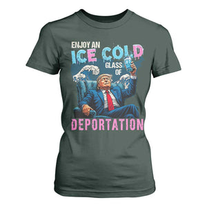 Funny Enjoy An Ice Cold Glass Of Deportation T Shirt For Women American Flag TS11 Dark Forest Green Print Your Wear