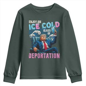 Funny Enjoy An Ice Cold Glass Of Deportation Youth Sweatshirt American Flag TS11 Dark Forest Green Print Your Wear