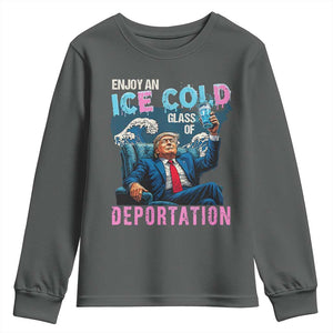 Funny Enjoy An Ice Cold Glass Of Deportation Youth Sweatshirt American Flag TS11 Dark Heather Print Your Wear