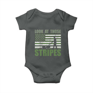 Funny Gardening Lawn Mower Baby Onesie Look At Those Stripes American Flag TS11 Dark Heather Print Your Wear
