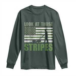 Funny Gardening Lawn Mower Long Sleeve Shirt Look At Those Stripes American Flag TS11 Dark Forest Green Print Your Wear