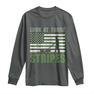 Funny Gardening Lawn Mower Long Sleeve Shirt Look At Those Stripes American Flag TS11 Dark Heather Print Your Wear